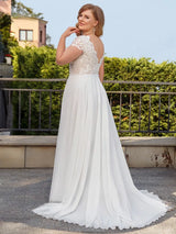 Plus Size V-Neck Short Sleeve Lace Wedding Dress