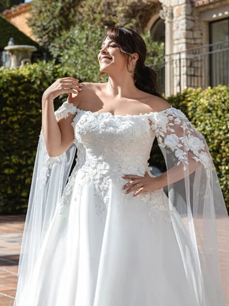 Plus Size Boho Off-Shoulder Lace Wedding Dress