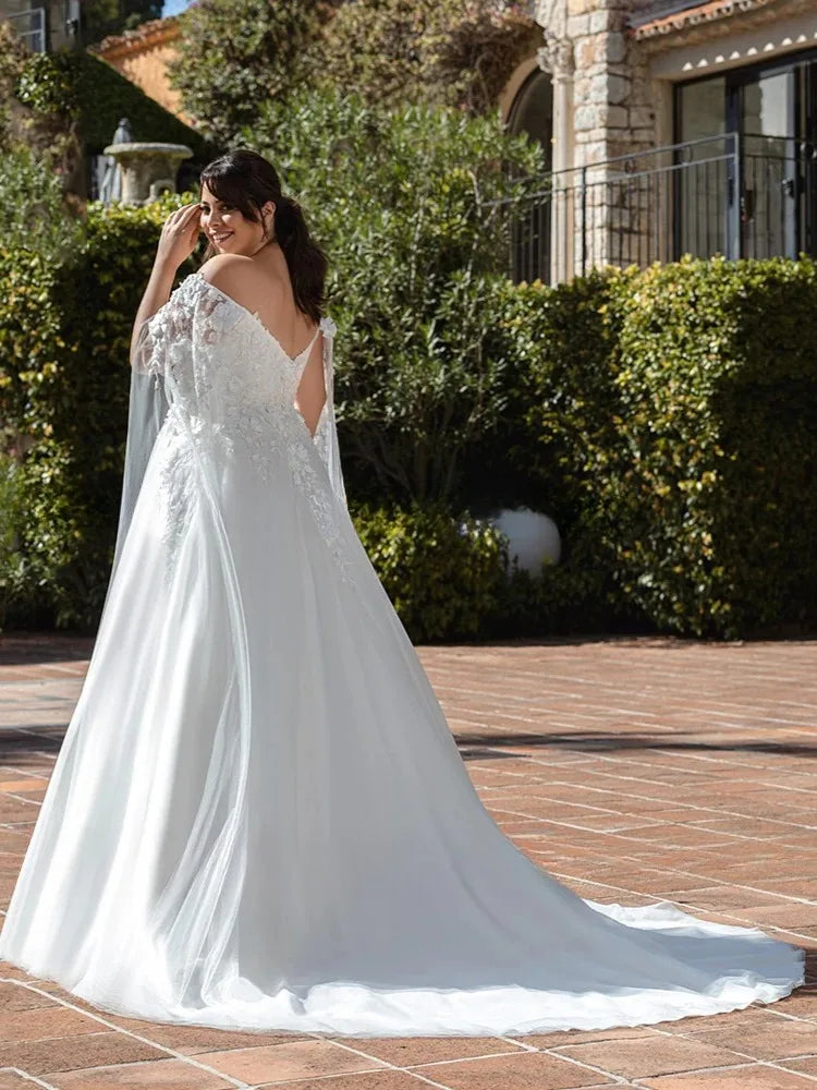 Plus Size Boho Off-Shoulder Lace Wedding Dress