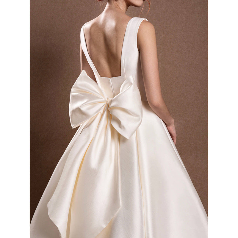 Celeste Satin A-Line Wedding Dress – Minimalist Square Neck Bridal Gown