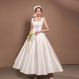 Celeste Satin A-Line Wedding Dress – Minimalist Square Neck Bridal Gown