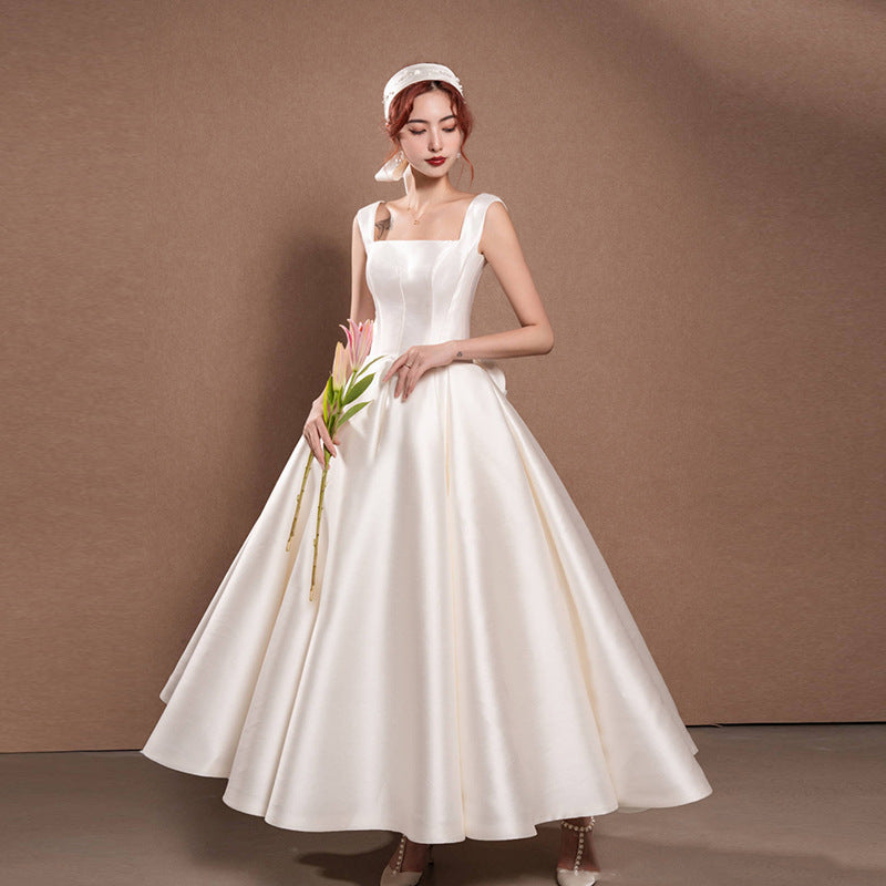Celeste Satin A-Line Wedding Dress – Minimalist Square Neck Bridal Gown