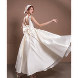 Celeste Satin A-Line Wedding Dress – Minimalist Square Neck Bridal Gown