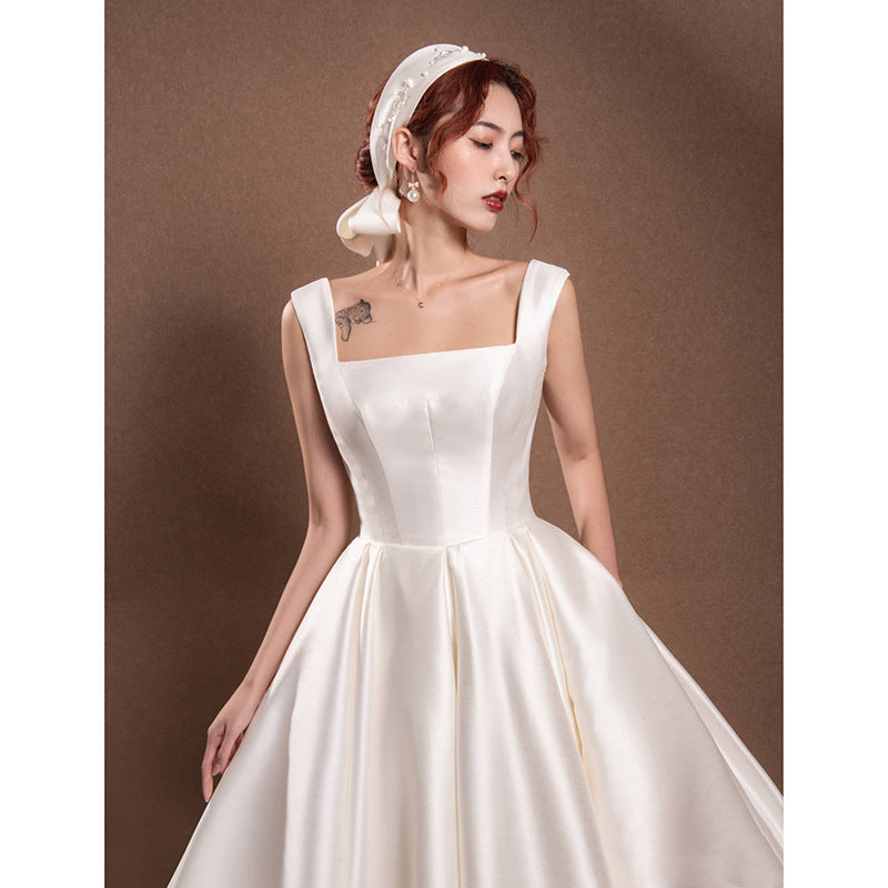 Celeste Satin A-Line Wedding Dress – Minimalist Square Neck Bridal Gown