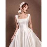 Celeste Satin A-Line Wedding Dress – Minimalist Square Neck Bridal Gown