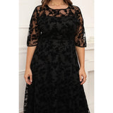 Plus Size Black Lace Velvet Maxi Dress