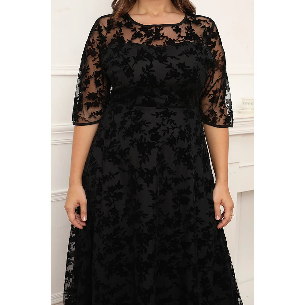 Plus Size Black Lace Velvet Maxi Dress