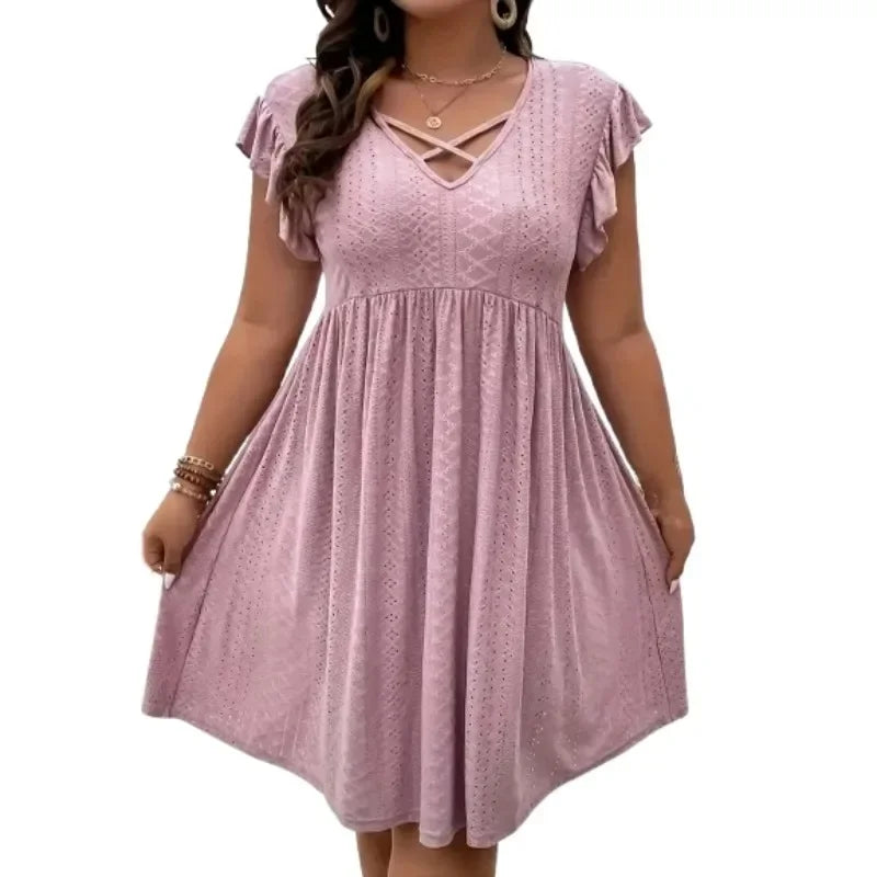Plus Size V-Neck Cross Strap Casual Dress