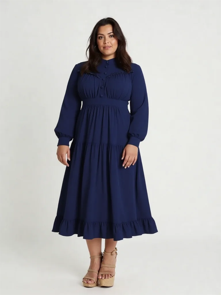Plus Size Lantern Sleeve Ruffle Dress