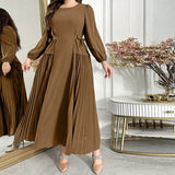Plus Size Long Sleeve Pleated Dress