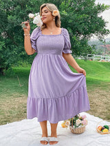 Plus Size Square Neck Ruffle Midi Dress