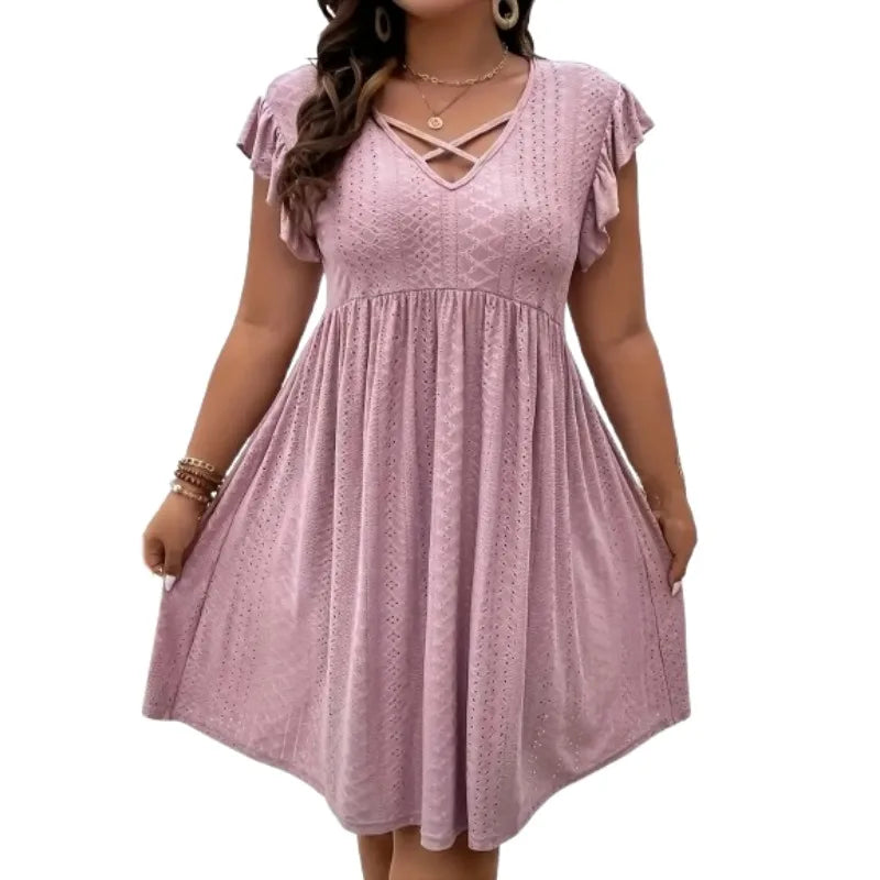 Plus Size V-Neck Cross Strap Casual Dress