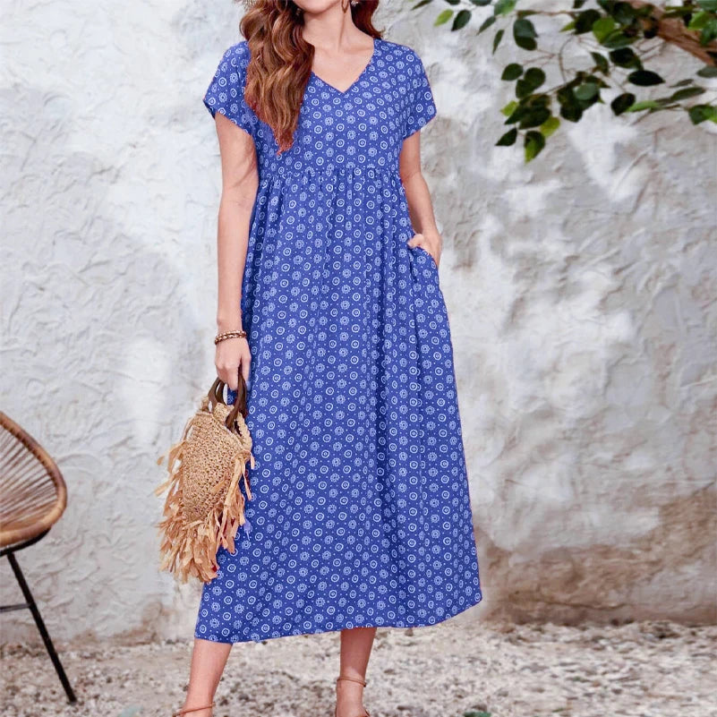 Plus Size Boho V-Neck Batwing Sleeve Dress