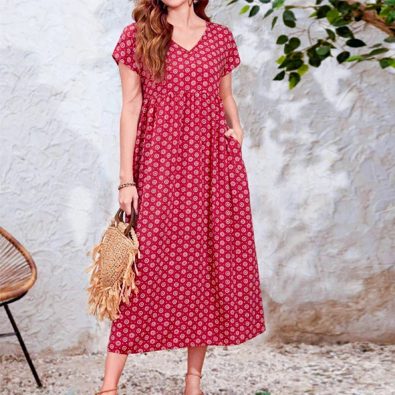Plus Size Boho V-Neck Batwing Sleeve Dress