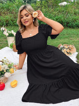 Plus Size Square Neck Ruffle Midi Dress