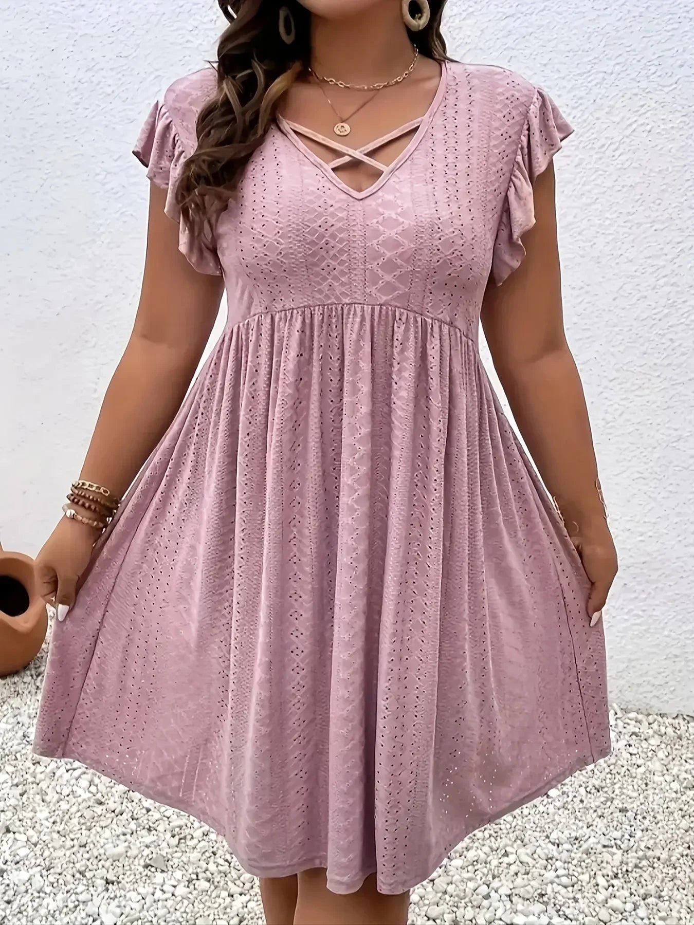 Plus Size V-Neck Cross Strap Casual Dress