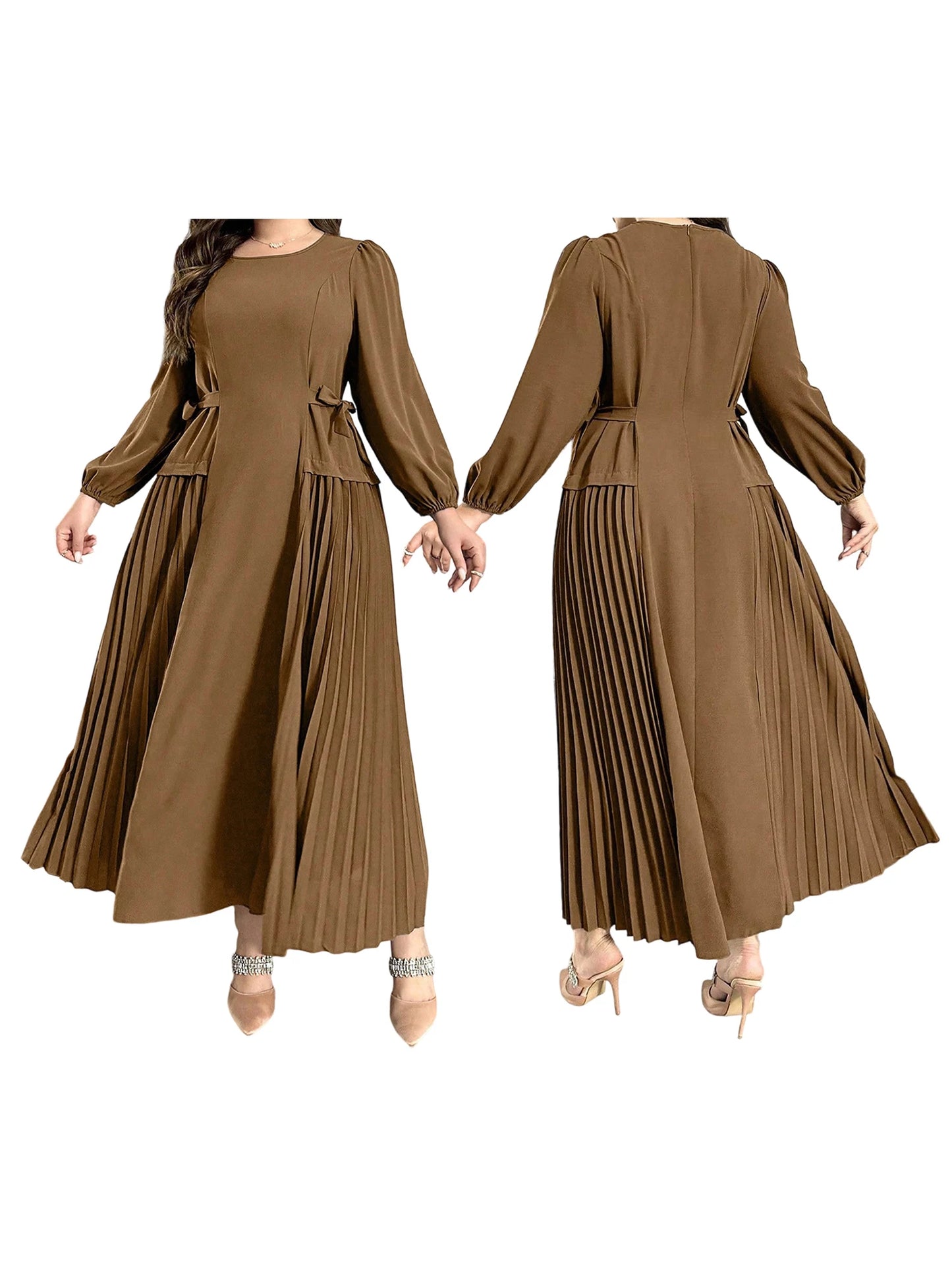 Plus Size Long Sleeve Pleated Dress