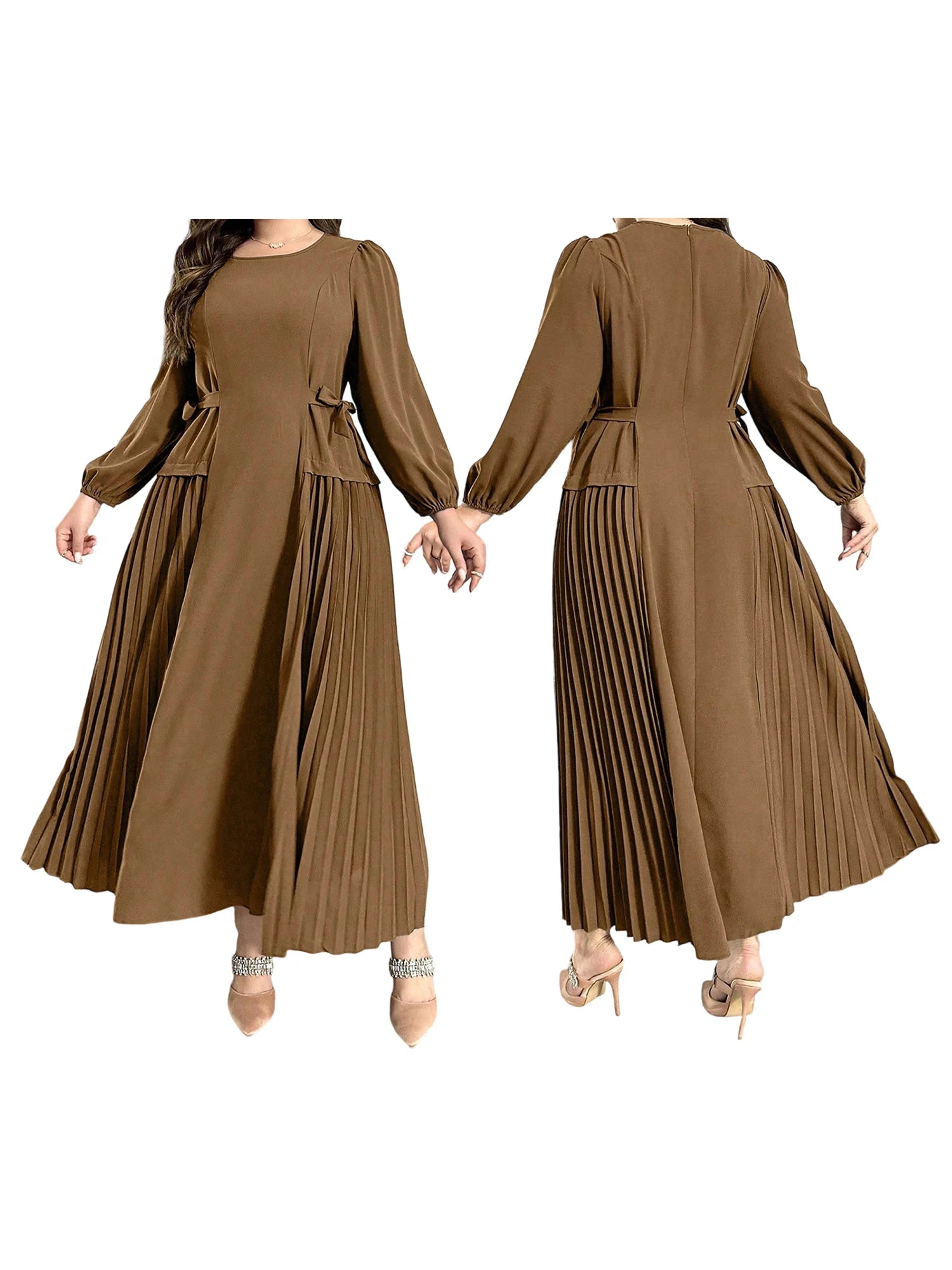 Plus Size Long Sleeve Pleated Dress