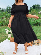Plus Size Square Neck Ruffle Midi Dress