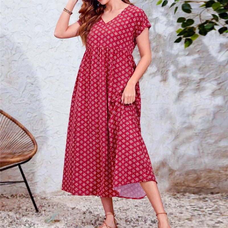 Plus Size Boho V-Neck Batwing Sleeve Dress