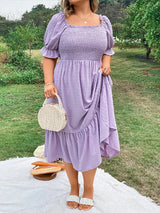 Plus Size Square Neck Ruffle Midi Dress