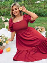Plus Size Square Neck Ruffle Midi Dress