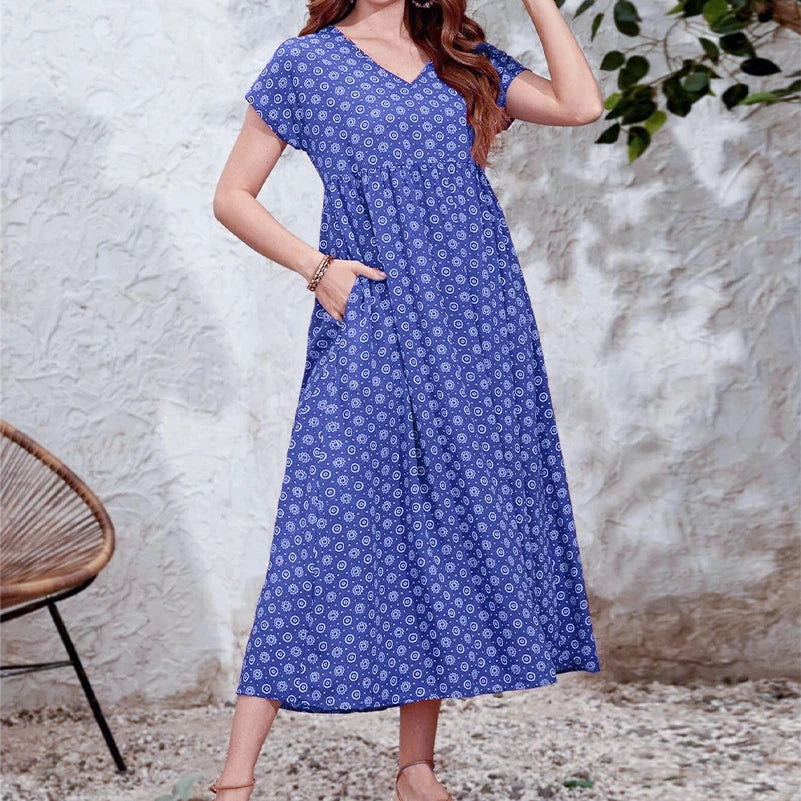 Plus Size Boho V-Neck Batwing Sleeve Dress