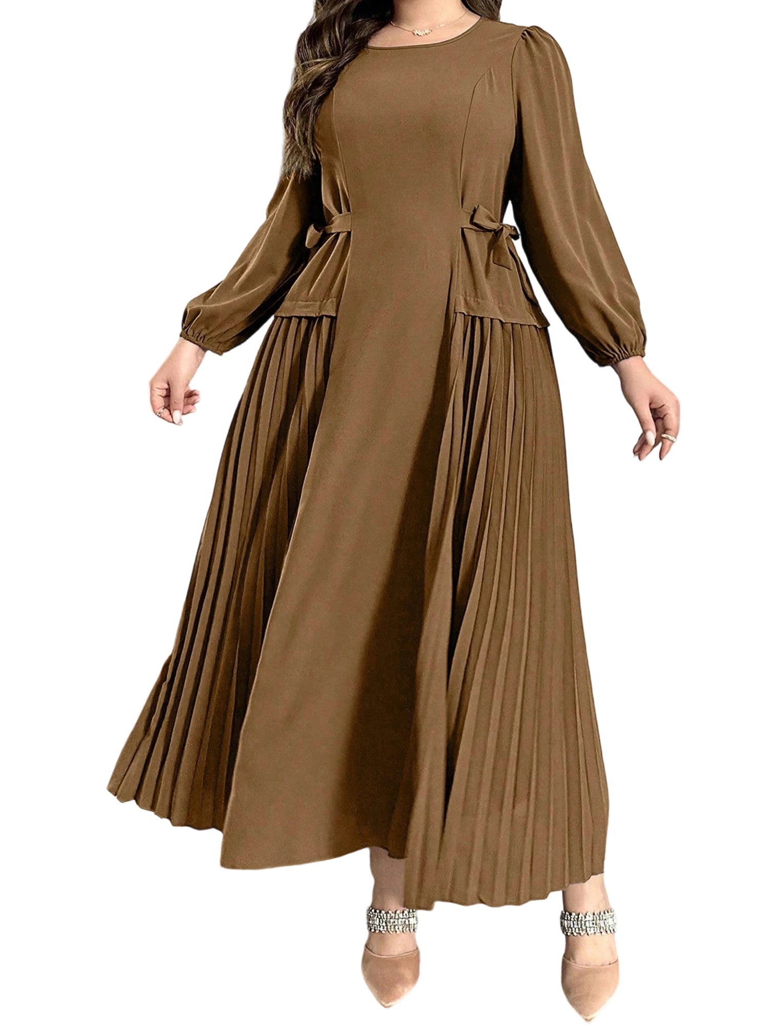 Plus Size Long Sleeve Pleated Dress