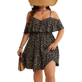 Plus Size Floral Off Shoulder Ruffle Dress