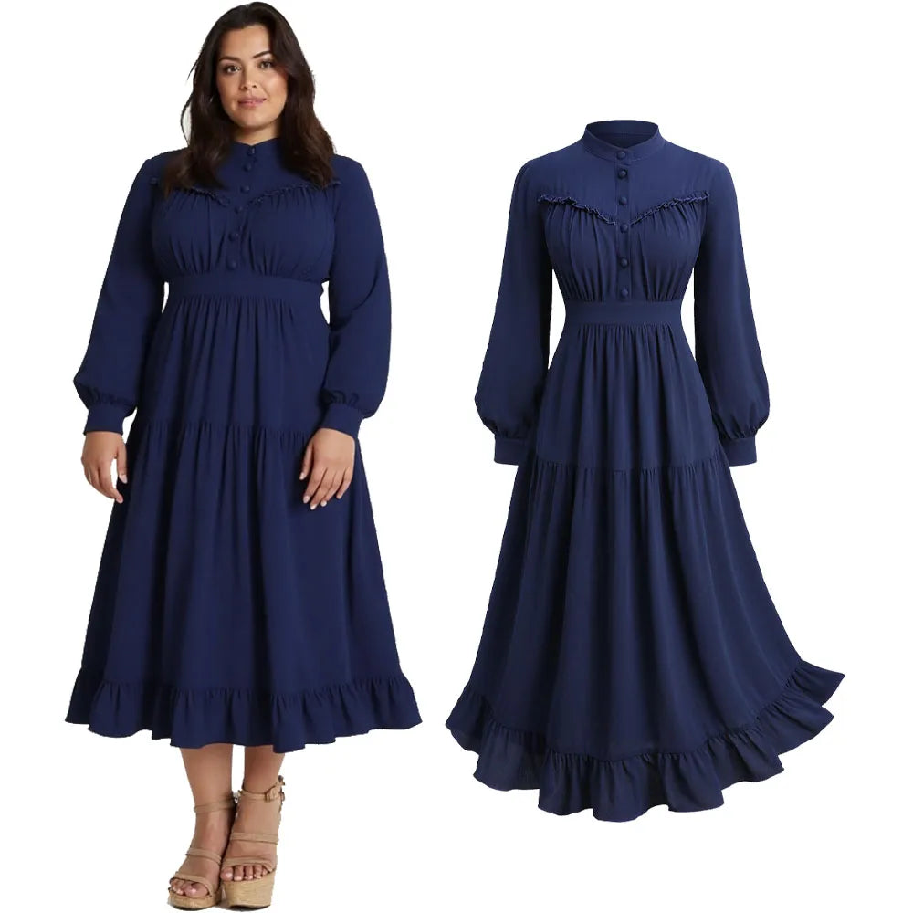 Plus Size Lantern Sleeve Ruffle Dress