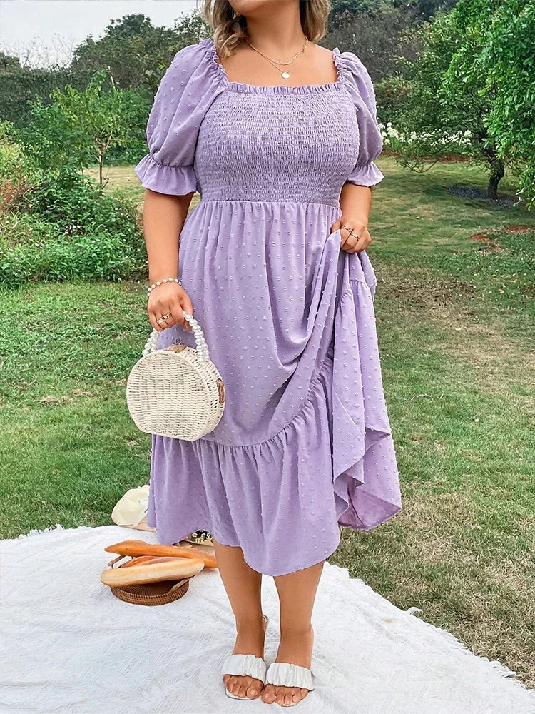 Plus Size Square Neck Ruffle Midi Dress
