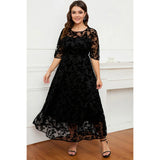 Plus Size Black Lace Velvet Maxi Dress