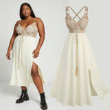 Plus Size Floral Embroidered Split Cami Dress