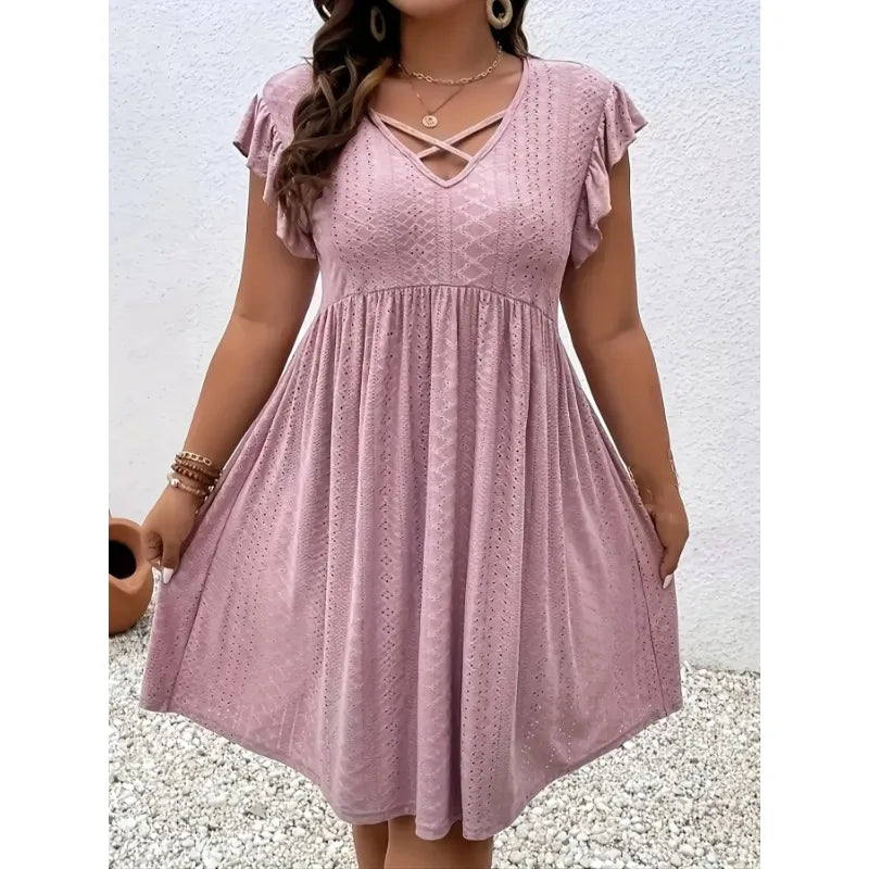 Plus Size V-Neck Cross Strap Casual Dress