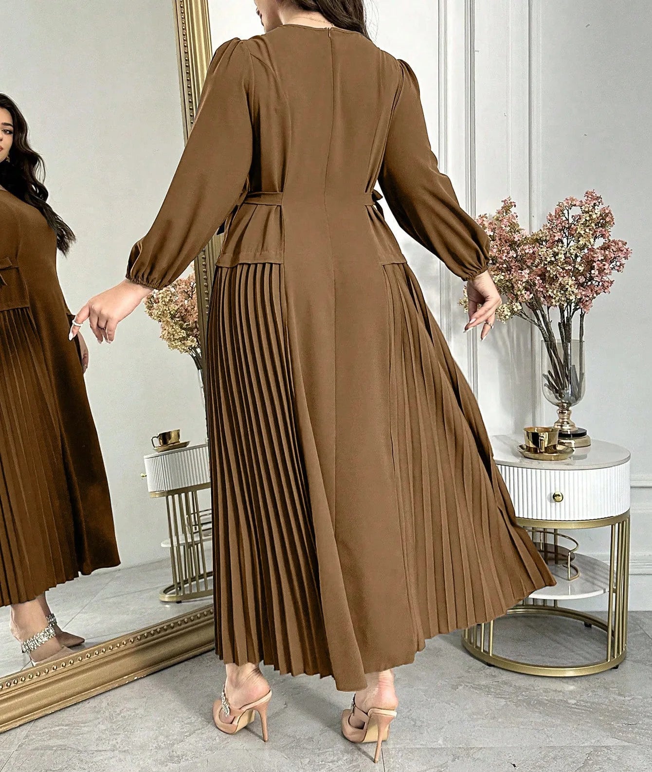 Plus Size Long Sleeve Pleated Dress