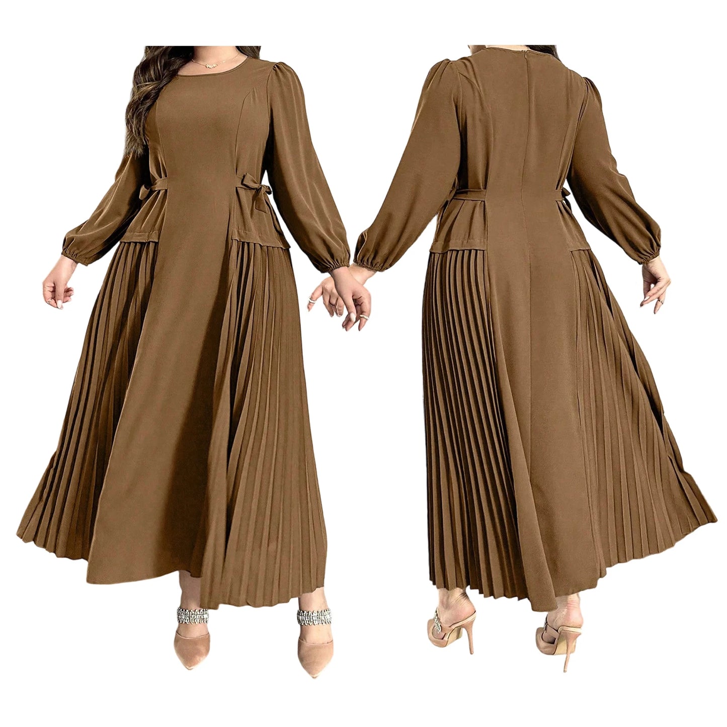 Plus Size Long Sleeve Pleated Dress