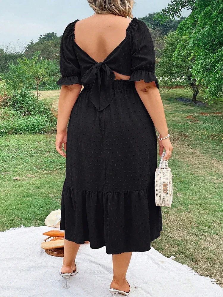 Plus Size Square Neck Ruffle Midi Dress