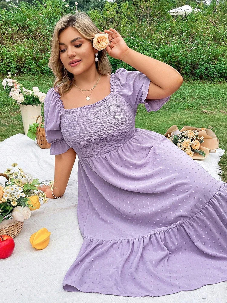 Plus Size Square Neck Ruffle Midi Dress