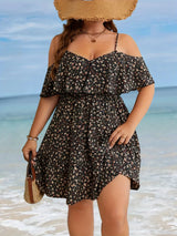 Plus Size Floral Off Shoulder Ruffle Dress
