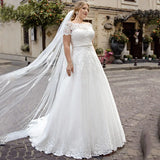 Plus Size A-Line Off-Shoulder Lace Wedding Dress