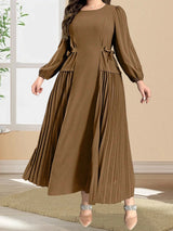 Plus Size Long Sleeve Pleated Dress