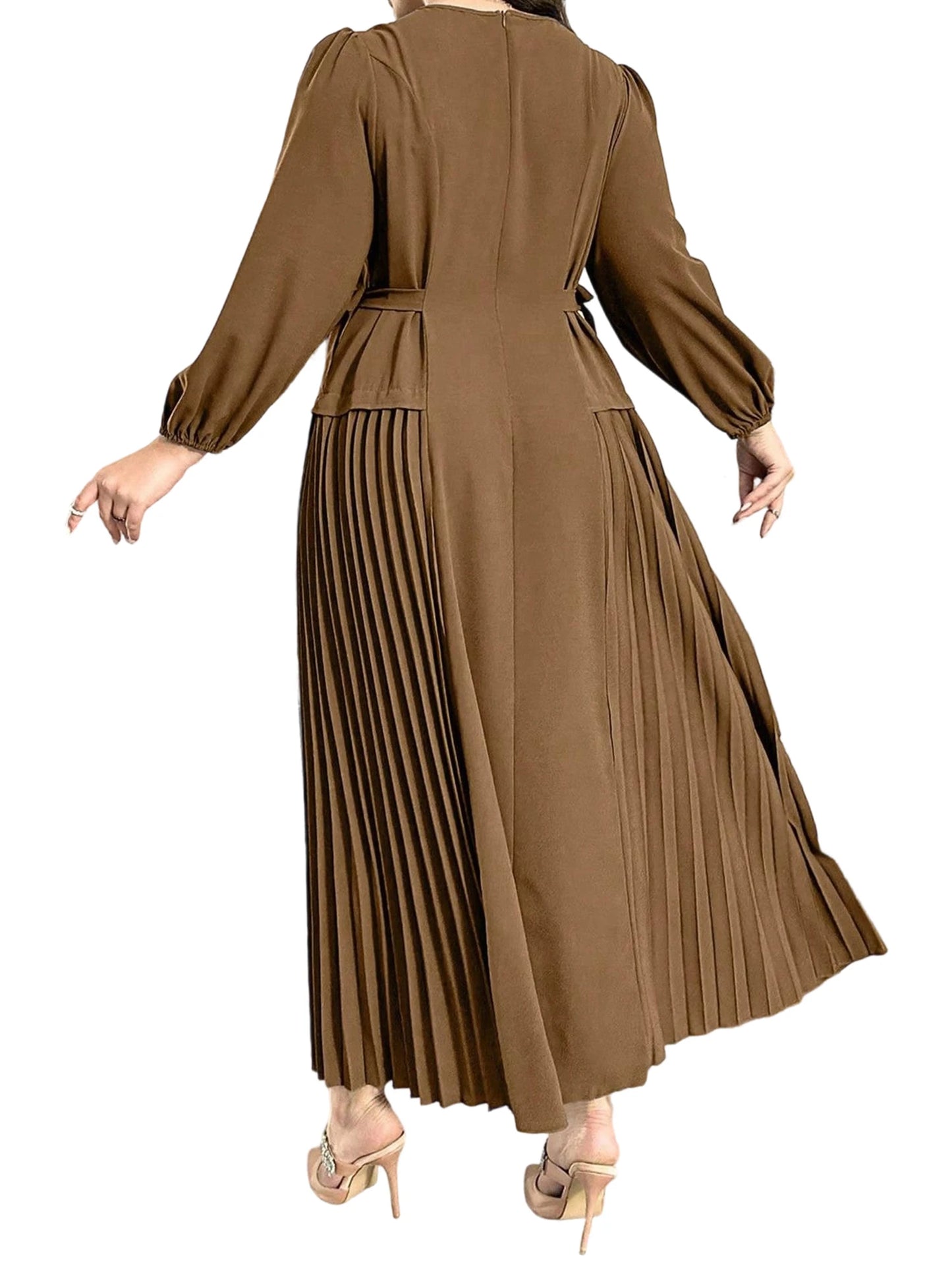 Plus Size Long Sleeve Pleated Dress