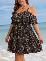 Plus Size Floral Off Shoulder Ruffle Dress