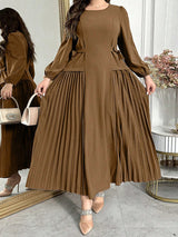 Plus Size Long Sleeve Pleated Dress