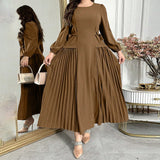 Plus Size Long Sleeve Pleated Dress