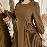 Plus Size Long Sleeve Pleated Dress