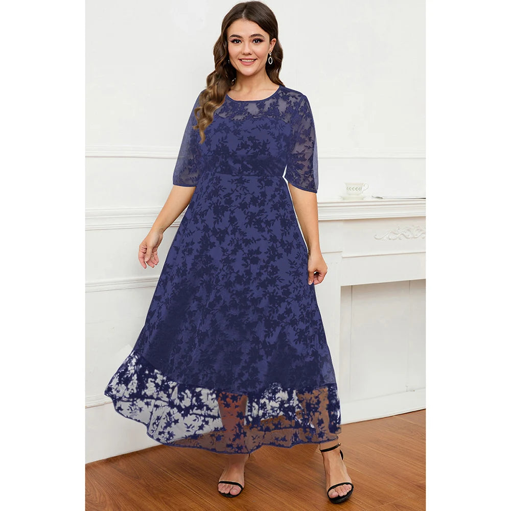 Plus Size Black Lace Velvet Maxi Dress