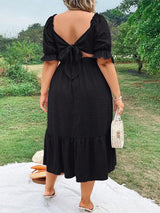Plus Size Square Neck Ruffle Midi Dress